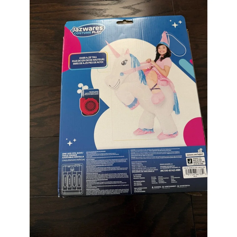 Jazwares Kids Inflatable Unicorn Rider Costume 3 Piece Set One Size JWC7595